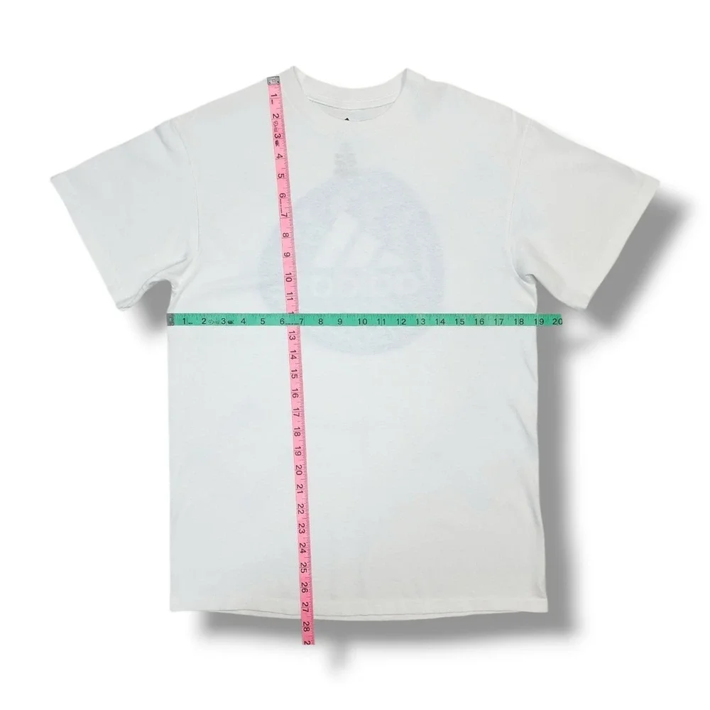 Adidas Plain Front Blue Back Graphic Print White T-Shirt Men's Small‎